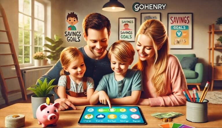 a friendly family exploring the GoHenry app together